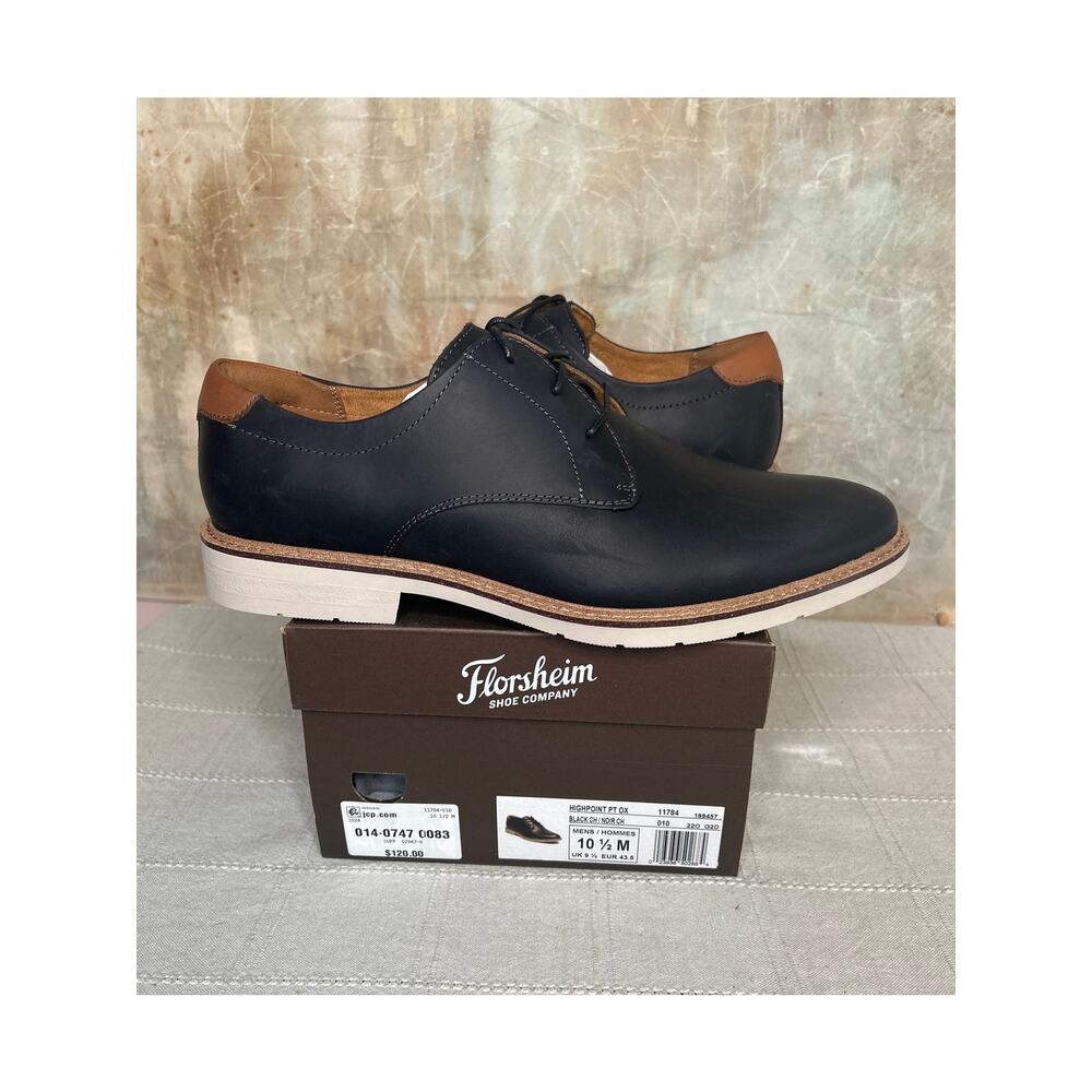 Florsheim Highpoint 11784 Men's Black Leather Plain Toe Oxford Casual Sz 10.5 M